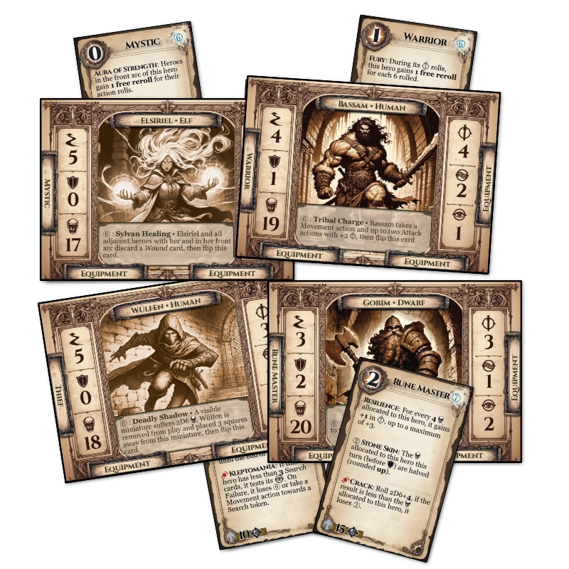 Call of Dungeons Hero cards and their class cards
